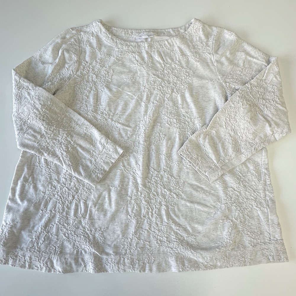 Pure Jill Women's 1X Cream Textured 3/4 Sleeve Knit Top Minimalist Stretch Relax